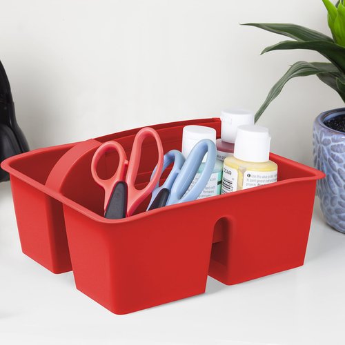 Storex Modern-Series Small Caddy – Multipurpose Classroom Organizer with Handle, Red, 6-Pack (01059U06C)