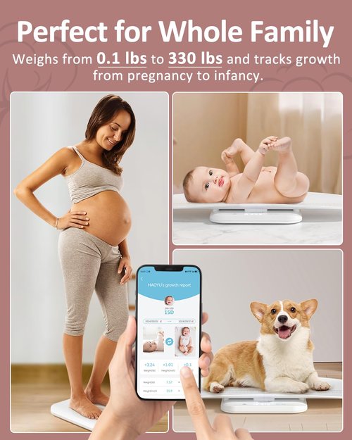 GROWNSY Smart Baby & Pet Scale - Digital Weight Tracker with App | Supports Up to 330 lbs, 27-Inch Height Measurement