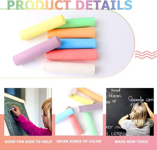 J-hong Washable Sidewalk Chalk Set - 52 Jumbo Pieces in 7 Vibrant Colors | Perfect for Kids & Adults