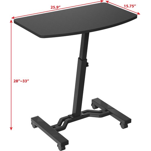SHW Mobile Height Adjustable Laptop Rolling Cart with Height Adjustment from 28" to 33", Black