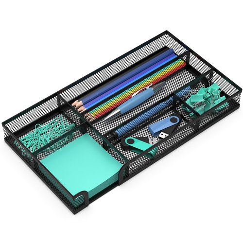 ITAYVAN Desk Drawer Organizer, Small Metal Mesh Drawer Organizer Tray, Office Pencil Drawer Organizer Accessories for Desktop, Bathroom, Kitchen, Makeup, Vanity