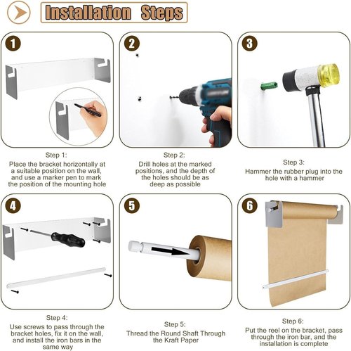 GWIKYNCW 12/24/36/48 Inch Wide Kraft Paper Roll with Dispenser, Hanging Butcher Paper Roll Dispenser and Cutter (White 48inch/120cm Wide)
