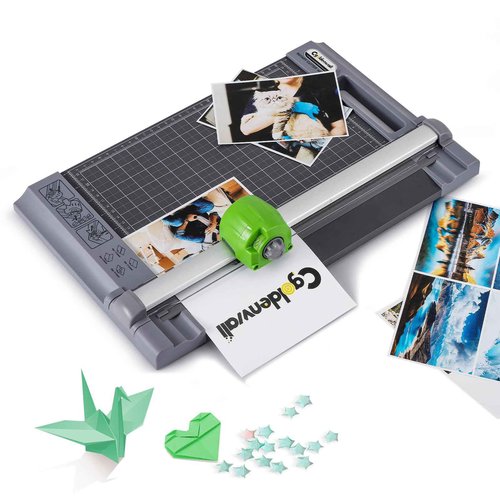 CGOLDENWALL 4-in-1 A4 Rotary Paper Cutter with 4 Blades, for Craft DIY, 12 Sheets, Straight/Perforated/Wavy/Creasing Line, 12.6" Cutting Length, for Photos Tickets Invitations Cards