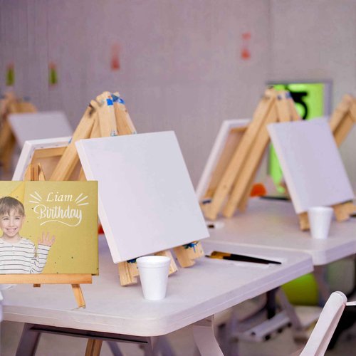 NNHOM Mini Canvas and Easel Set for Painting,96 Pcs Full Small Canvas Kit,with 12 Sets Art Canvas/Wood Easels/Watercolor Paints/Bags/Aprons,for Kids Sip & Paint Party & Beginner Supplies