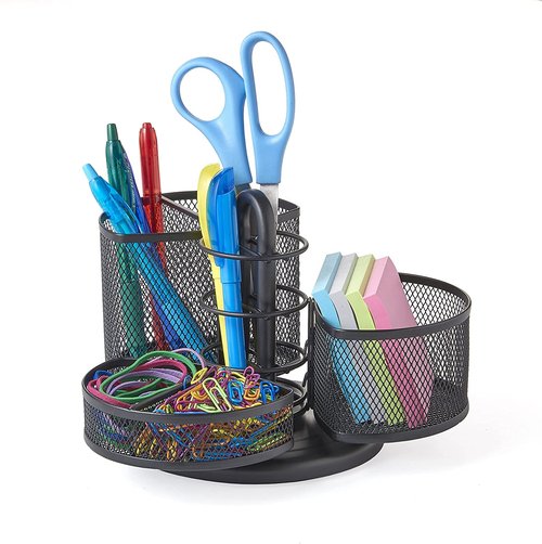 Nifty Desk and Office Organizing Carousel – Modern Black Powder Coated Finish, 3 Compartments with Dividers, Spins 360-Degrees, Lazy Susan Platform, Office Desk Organizer, School Supplies