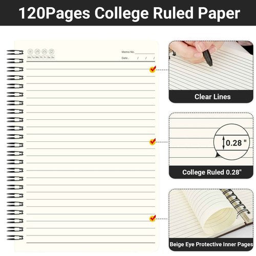 EUSOAR Spiral Journal Notebook, A5 24 Packs 5.5x8.3 120 Pages Lined Travel Writing Notebooks, Memo Notepad Sketchbook, Students College Office Business Subject Diary Ruled Book Journal-6 Colors