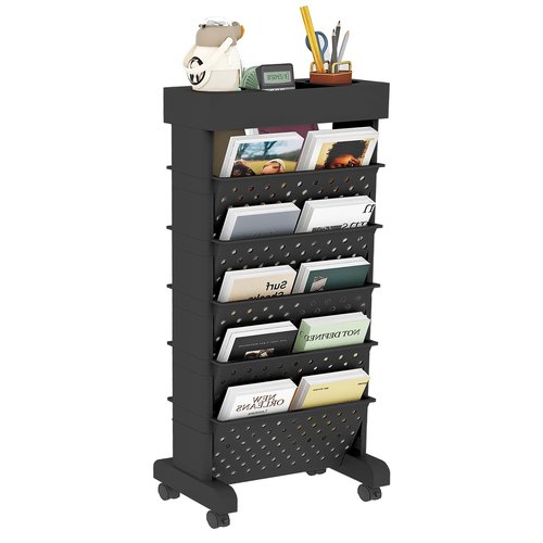 YEMUNY 6 Tier Rolling Utility Cart Multi-Functional Movable Storage Book Shelves with Lockable Casters for Study Office Classroom, Black