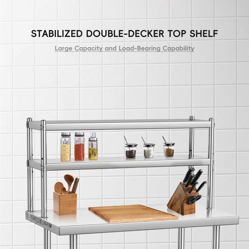 GarveeTech Stainless Steel Table with Overshelves, 30" X 24" Commercial Work Tables with 30" X 12" Shelf, Metal Kitchen Prep Table_ Shelving Combo