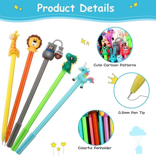 Handepo Cute Cartoon Gel Ink Animal Writing Pens 0.5 mm Black Ink Cool Kawaii Fun Novelty Pens for Kids School Office Home Supplies Student Kids Gift, 50 Assorted Styles(200 Pcs)