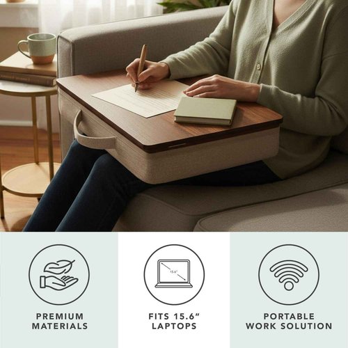 ROSSIE Home Acacia Wood Easel Lap Desk – Adjustable 7-Level Laptop Stand & Portable Workstation with Open Storage – Fits 15.6” Laptops – Java – Style No. 76501