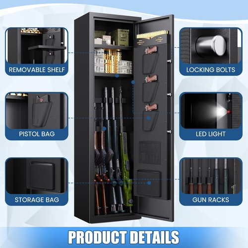 8-12 Gun Safe,Gun Safe for Rifles and Pistols,No Assembly Required,Biometric Fingerprint Large Rifle Safes for Home,Alarm System,Adjustable Rack,Silent Mode