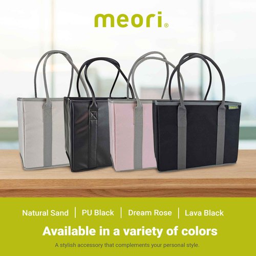 meori Office Tote Bag Carry Laptop Essentials Sturdy Bottom Stays Upright 3 Handy Pockets (Natural Sand)