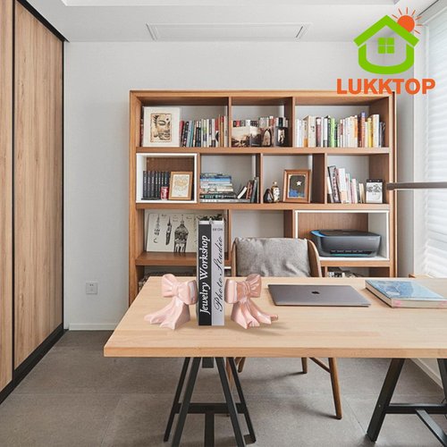 1 Pair Bow Bookends,Ceramic Book Ends Cute Sculpture,Unique Statues Decorative Tabletop Ornament Room Decor for Home Dorm Wall Desk Shelf (Pink)