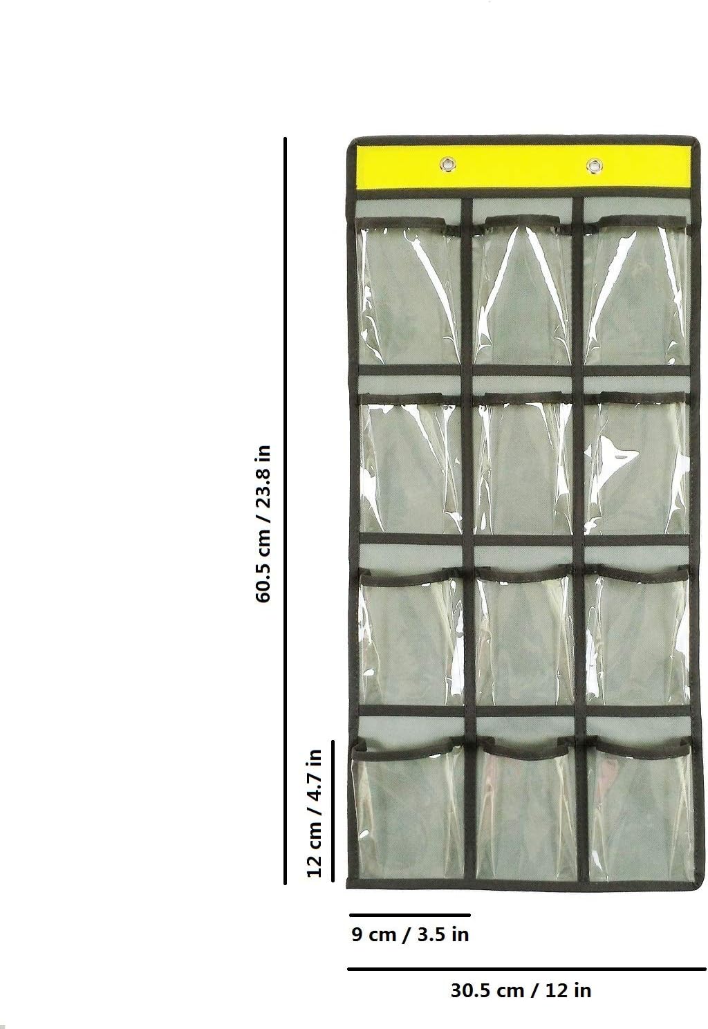Classroom Pocket Chart - Over The Door Organizer for Phones & Accessories | 12 Clear Pockets in Grey