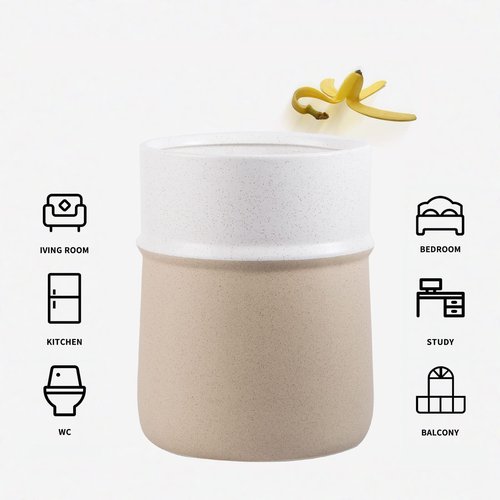 Bathroom Accessory Set 4 Piece & Small Trash Can Wastebasket, Rustic Farmhouse Bathroom Decor, Living Room Decor, and Accessories, Sand Glaze Non-Slip Design, Beige