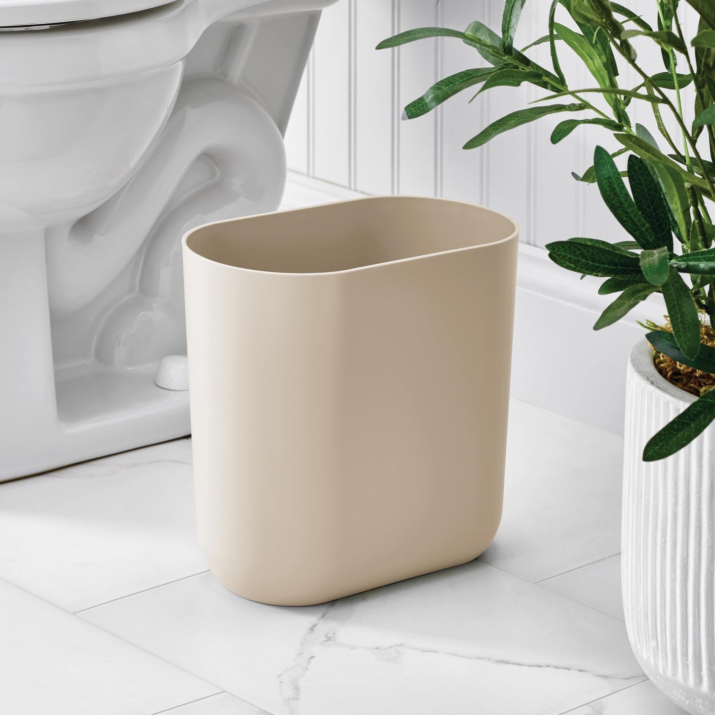 iDesign Small Slim Plastic Bathroom Trash Can, 2-Pack, Brown