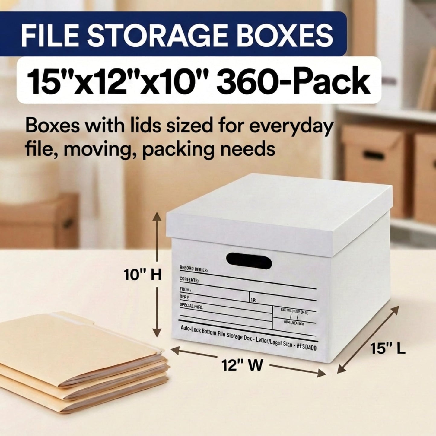 BOX USA Boxes with Lids and Handles (360-Pack) - File Storage Boxes for Office Supplies, Book Storage, Moving, and Packaging, Fits Letter and Legal Paper, Removable Lid