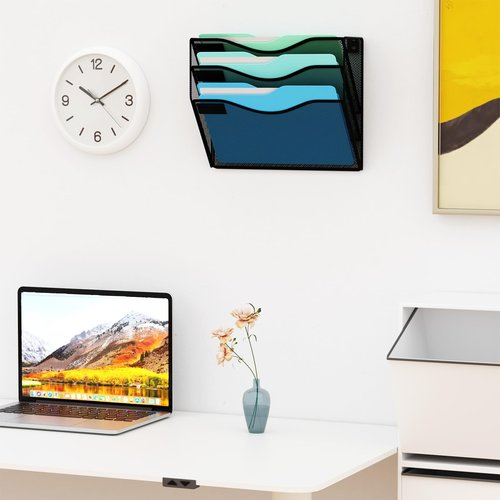 JessYo 3 Pocket Hanging Wall File Organizer Holder, Wall Mounted Mail Organizer Folder Magazine Holder for Office Home School, Black