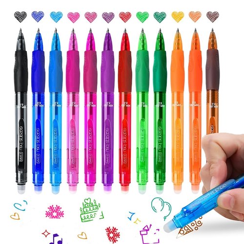 ArvezVoy 12Pcs Colored Erasable Gel Pens, Click Fine Point 0.5 mm, Quick-Drying, Comfort Grip Writing Pens for School, Office, Exams (Multicolor)