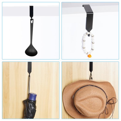 SUMERSHA 4-Piece Over The Door Hooks - Metal Cubicle Wall Hooks, Office Cubicle Hangers, Whiteboard Hanger, Black