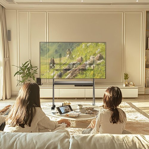 Tiburn Mobile Smart Board Stand with Locking Wheels for 55" - 75" Interactive Whiteboards | Adjustable Height, Removable Stand for Home, Classroom, Office