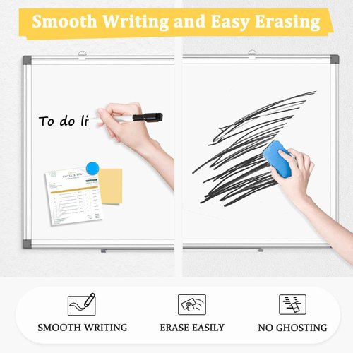 AMUSIGHT Double-Sided Magnetic Whiteboard, 48" x 36" Large Dry Erase Board Aluminum Frame for Wall, Large White Board Marker Board for Kitchen, Memo, School, Home, Office