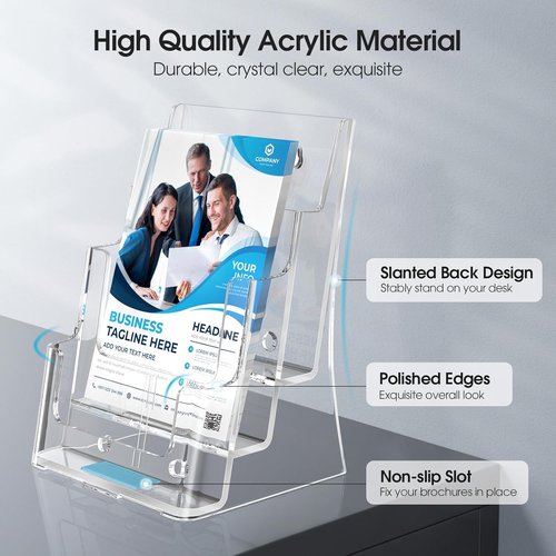 MaxGear Acrylic Brochure Holder - 3 Tier & 4 Tier Display Stand for 8.5x11 inch Flyers | Clear Literature Organizer