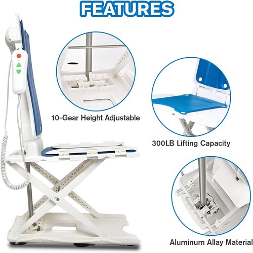 Helsevesen Bath Lift Chair - Reclining Bath Lift for Elderly with Transfer Board & Rotary Disk | Waterproof Remote Control