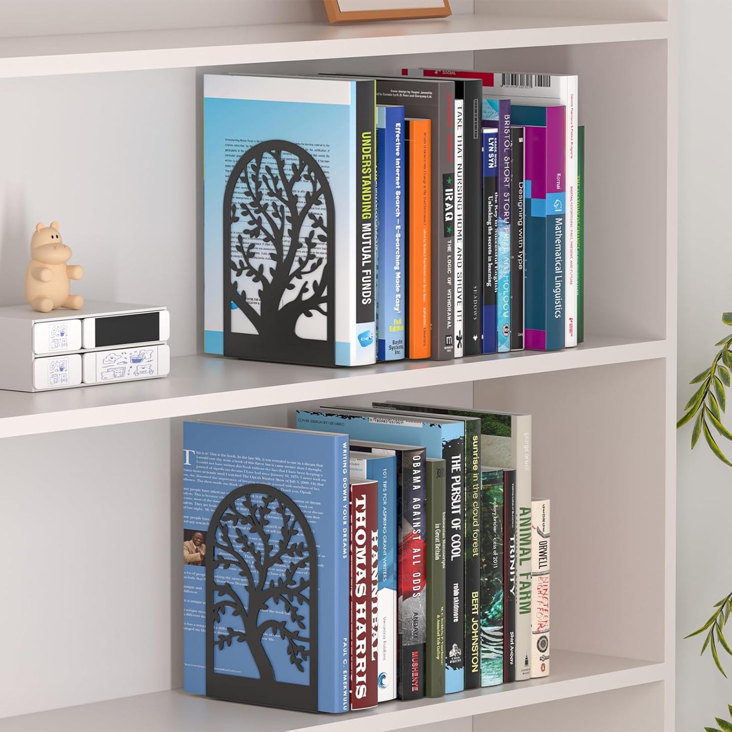 VFINE Black Metal Bookends - Heavy Duty Decorative Bookends for Shelves | Modern Design (2 Pairs)