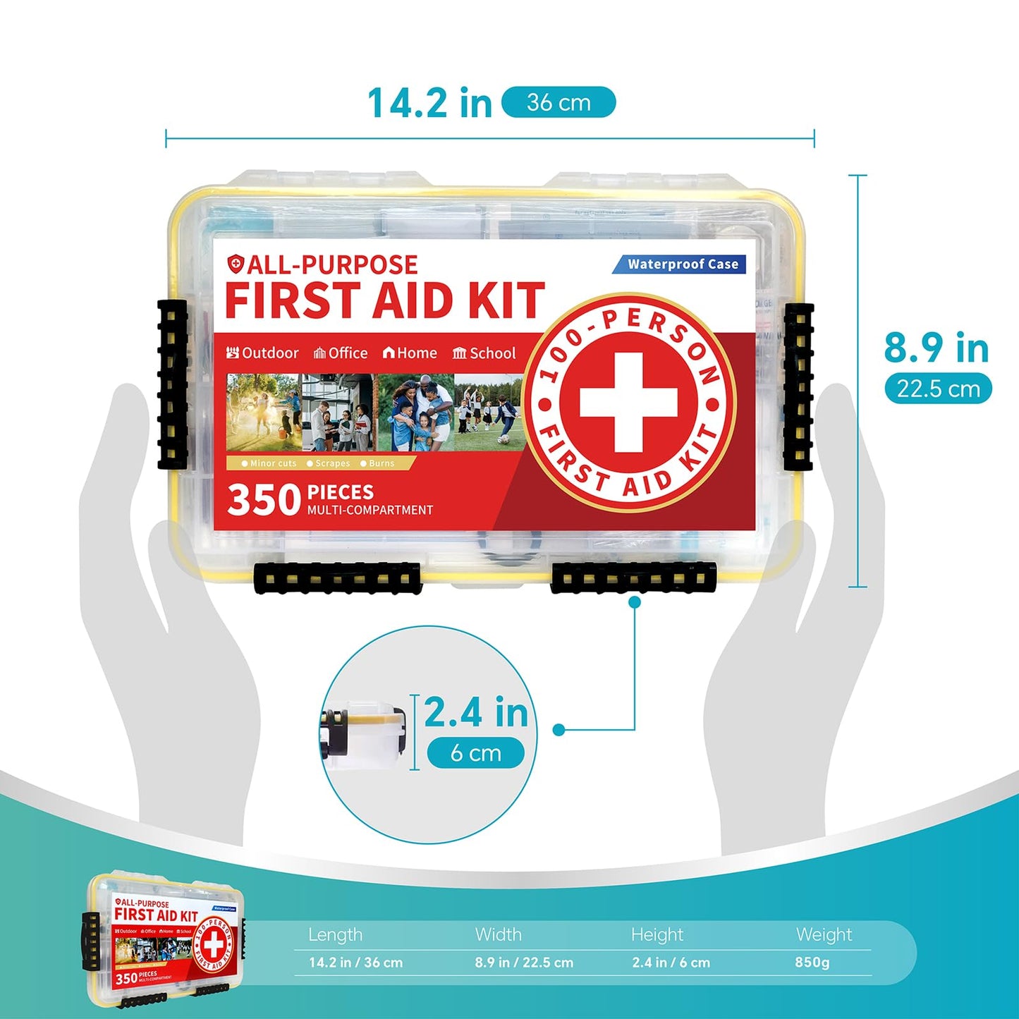 Prelady-350 Pieces All-Purpose 100-Person Emergency First Aid Kit – Waterproof Plastic Case | Clearly Organized for Fast Retrieval | Perfect for Home, Business, Workplace, Boat, Travel, Outdoor & Car