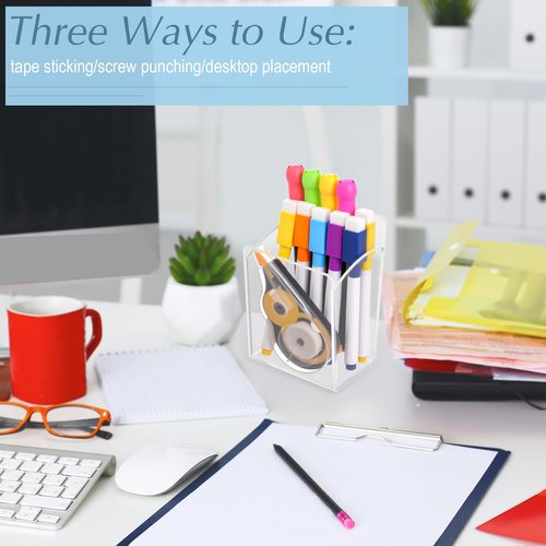 Threehoney 4 Pack Wall Marker Holder, Dry Erase Marker Holder with 3 Compartments Acrylic Clear Organizer for Remotes, Pens, Makeup, Markers for Whiteboard Fridge Locker 2 Sizes