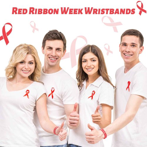 Libima 800 Pcs Live Drug Free Wristband Bulk Red Ribbon Week Wristbands Silicone Red Ribbon Awareness Bracelets Unisex Rubber Wrist Bands for Anti Drugs Campaigns Events Men Women