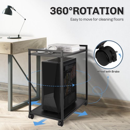 Liitrton Computer Tower Stand, 2-Tier PC Stand with Lockable Wheels CPU Holder Under Desk for Office Home (L)