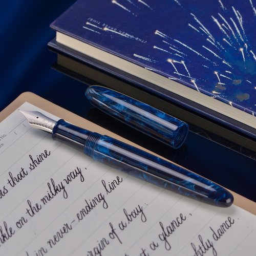 Asvine C80 Fountain Pen #8 Stub 1.1mm Nib Large Handcraft Calligraphy Art Drawing Pen with Converter Pen Case Collection Set (Galaxy Blue)