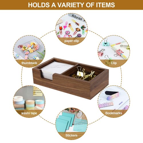 Buqoo Sticky Note Holder, 2 in1 Black Walnut Wood Self Stick Note Holder Memo Pad Holder Dispenser Organizer, Post It Note Dispenser Cube Holder for 3 x 3 Pads for School Office Home Desk Accessories