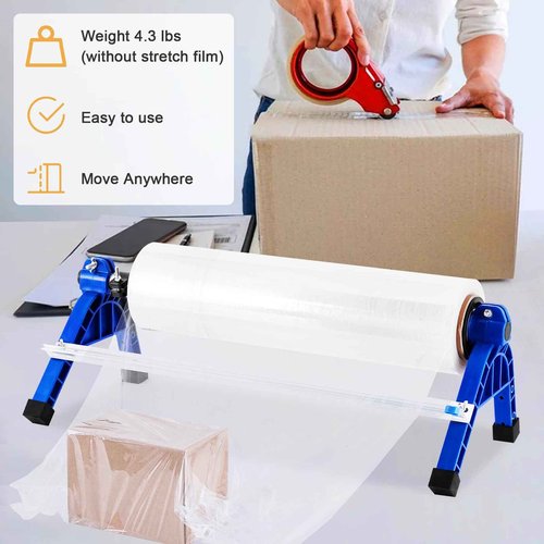 Consfly 2 in 1 Stretch Film Wrap Dispenser with Slide Cutter, Manual Pallet Wrapper Machine Adjustable Tension, 19.69" Table Stretch Film Packing Machine