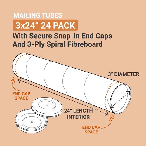 AVIDITI Shipping Tubes 3"L x 24"W, 24-Pack | Cardboard Mailing Tube for Packing, Shipping and Mailing 324
