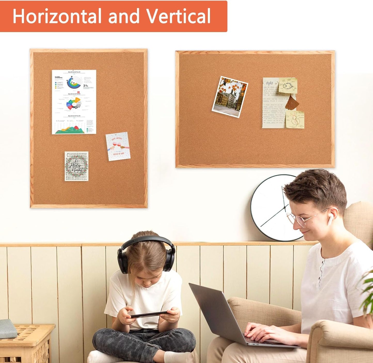 WALGLASS Cork Board - 36" x 24" Wooden Frame Bulletin Board for Home Office | Includes 10 Pins