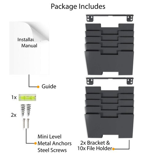 Gray Wall Mount Steel Vertical File Organizer Holder Rack 10 Sectional Modular Design Wider Than Letter Size 13 Inch Multi-Purpose Organize Display Magazines Sort Files and Folders