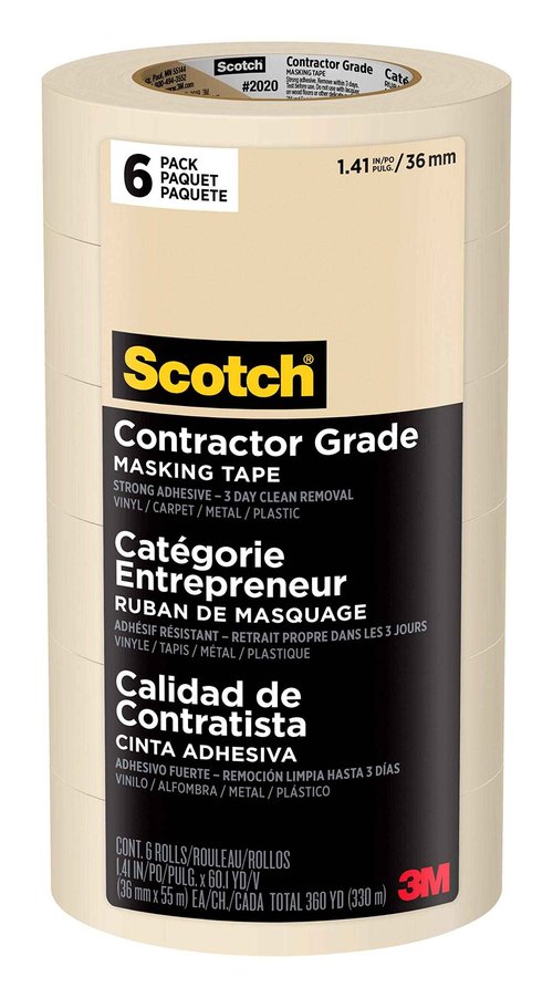Scotch Contractor Grade Masking Tape, 1.41 inches by 60.1 yards (1442 yards total), 2020, 24 Rolls