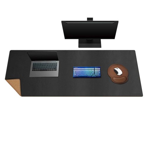 MAIDERN 59”x 19.6” Leather Desk Pad, Large Desk Mat, Reversible Cork & Leather Large Mouse pad for Desk, Waterproof Computer Desk Pad for Gaming Home Office (Black) …