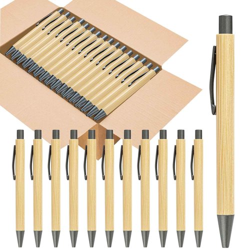 lyforx 200 Pack Bamboo Pens Bulk Wooden Bamboo Pens Engraving Wooden Ballpoint Pen Customizable Gift Pen Bulk Black