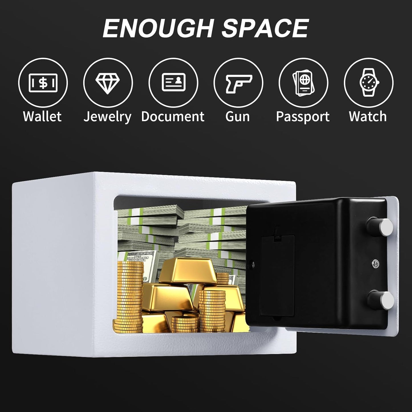 Tenamic Electronic Digital Safe Box - 0.23 Cubic Feet Keypad Lock Security Cabinet | Solid Alloy Steel, White