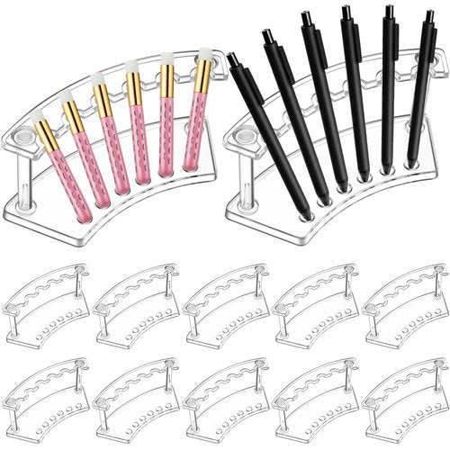 Tatuo 24 Pcs Plastic Pen Holder 6 Slots Pen Display Stand Eyebrow Pen Stand Clear Pencil Holders and Pen Holders Makeup Brush Rack Organizer for Home Office Store Desk School Supplies, Vertical