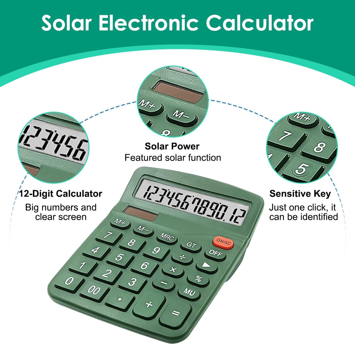 8 Pack Calculator Desktop, 12-Digit Solar Basic Calculators Dual Power Electronic Calculators with Large LCD Display Big Button for Office Home and School (Dark Green)