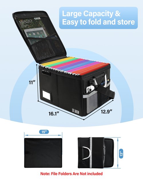 Fireproof Document Box, File Organizer for Hanging File Folders, Portable File Box with Handle, Fire Proof Safe for Home Documents, Office, Important Document Organizer, Safe Box Fireproof Waterproof