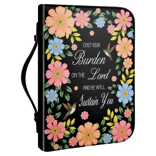 Leather Floral Bible Cover for Women & Girls - Portable Protective Bible Book Cover with Handles, Lightweight & Durable Bible Case with Zipper Closure, Very suitable for church use (black, large size)