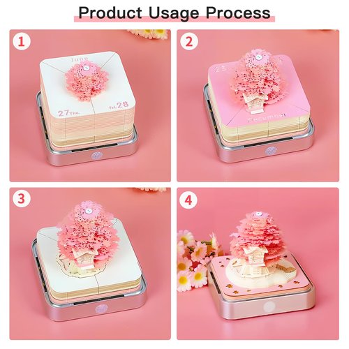 Time Piece Calendar 2026, 3D Sticky Notes 2026, Calendar Sakura Tree Creative 3D Notepad, Memo Pad Artsy Pads 3D Art Calendar, Paper Carving Gift House Sculpture Gift for School Home Office