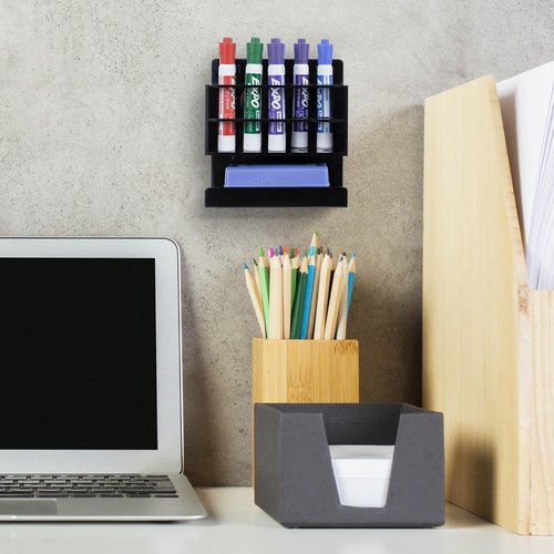 MyGift Magnetic or Wall Mount Office White Board Accessories Organizer Rack, Premium Black Acrylic Dry Erase Marker Holder with 10 Slots and Bottom Eraser Tray