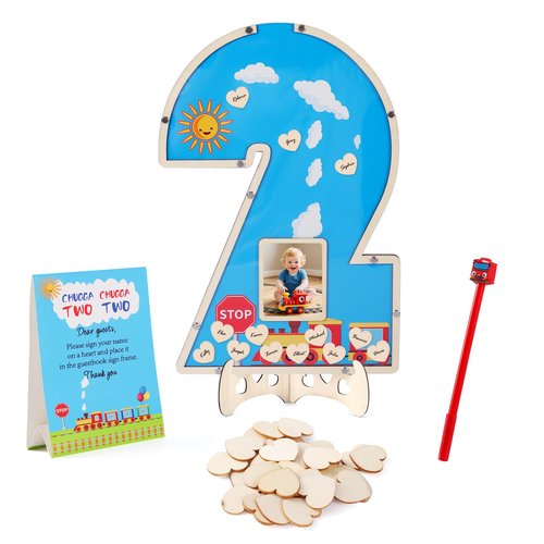 Threelf Chugga Chugga Two Two Party Decorations,2nd Birthday Decorations for Boys Train Party Supplies,Guest Book Alternatives with Train Pen Set for 2 Year Old Birthday Decoration